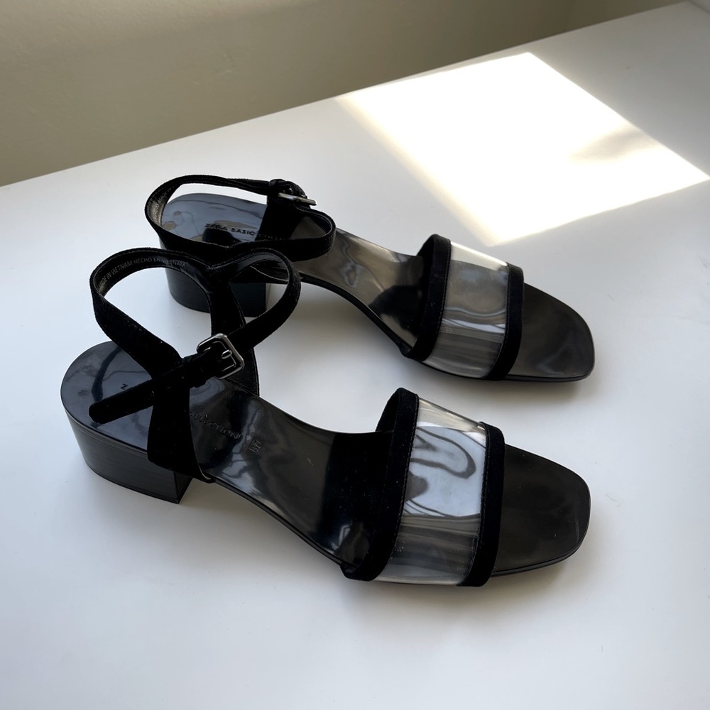 Zara minimal black block heel sandal